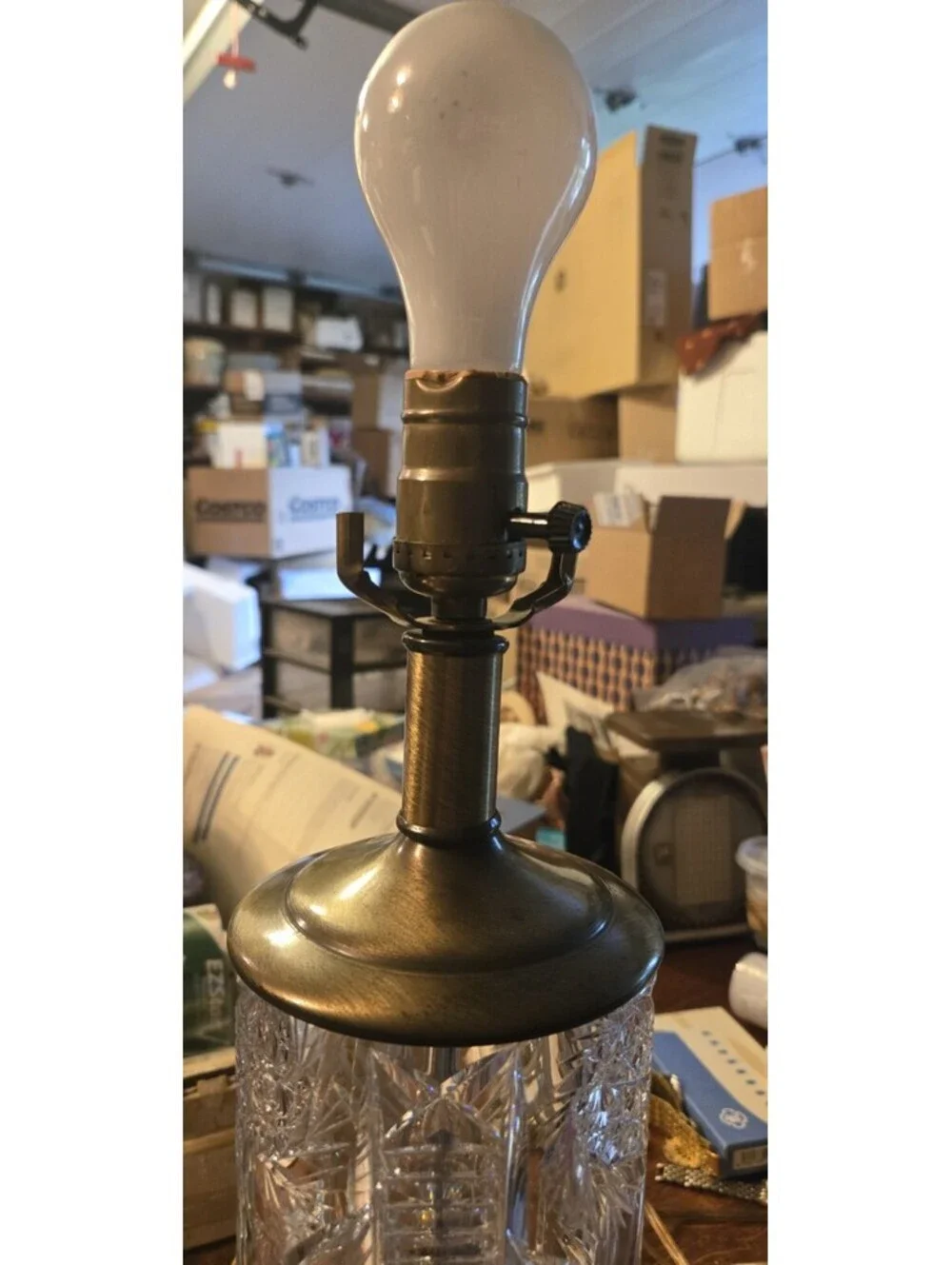 Vintage Pressed Glass Crystal? Cylinder Table Lamp. 22